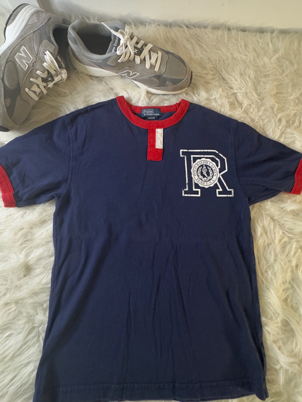 Ralph Lauren Navy Tee with Red Trim and White Logo